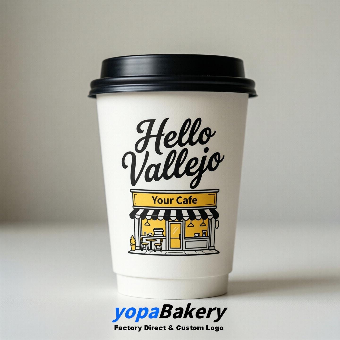 'Welcome to Vallejo' Paper Coffee Cups | Vallejo Cafe Packaging Design Firm