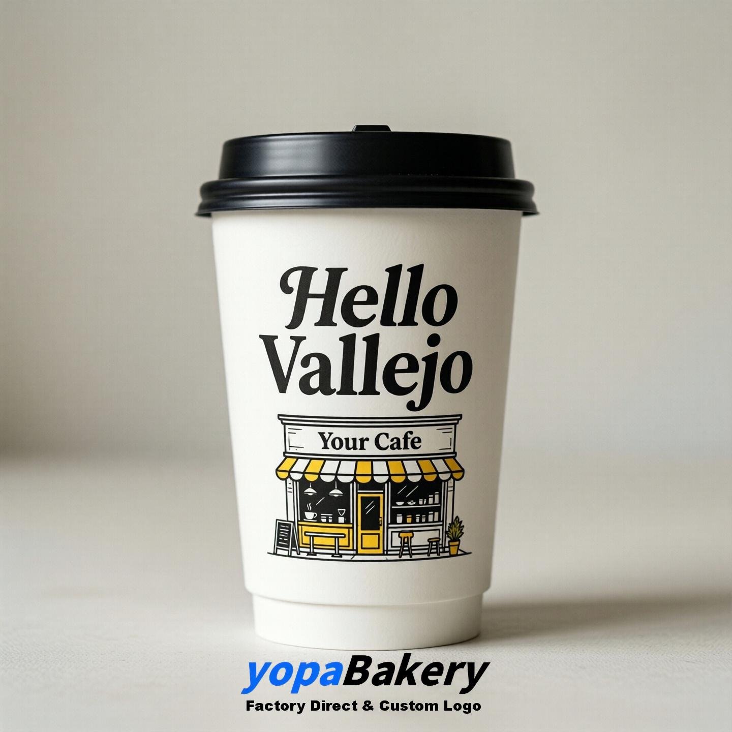 'Welcome to Vallejo' Paper Coffee Cups | Vallejo Cafe Packaging Design Firm