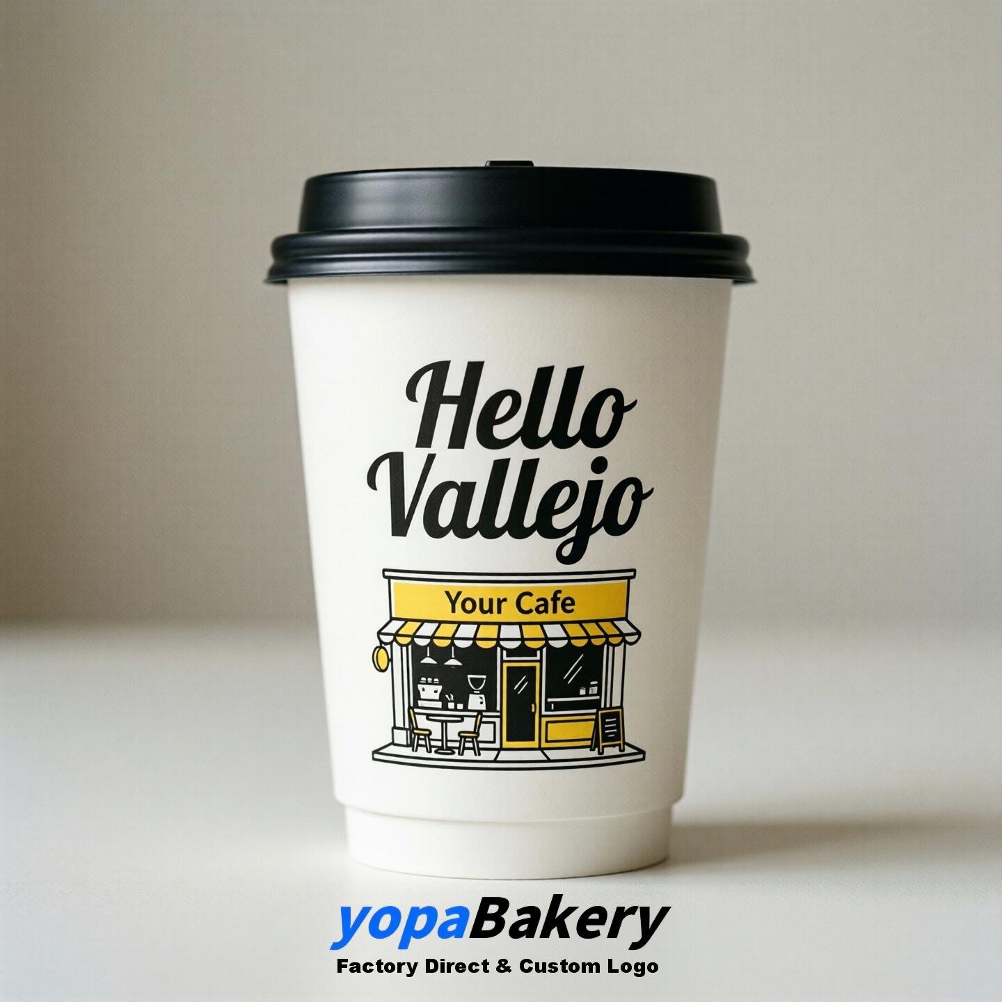 'Welcome to Vallejo' Paper Coffee Cups | Vallejo Cafe Packaging Design Firm
