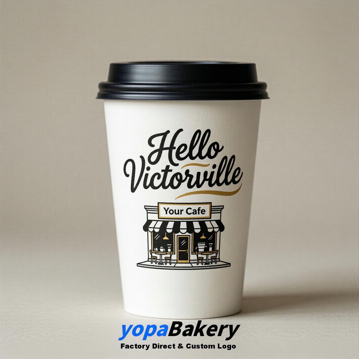 'Welcome to Victorville' Paper Coffee Cups | Victorville Cafe Packaging Design Firm