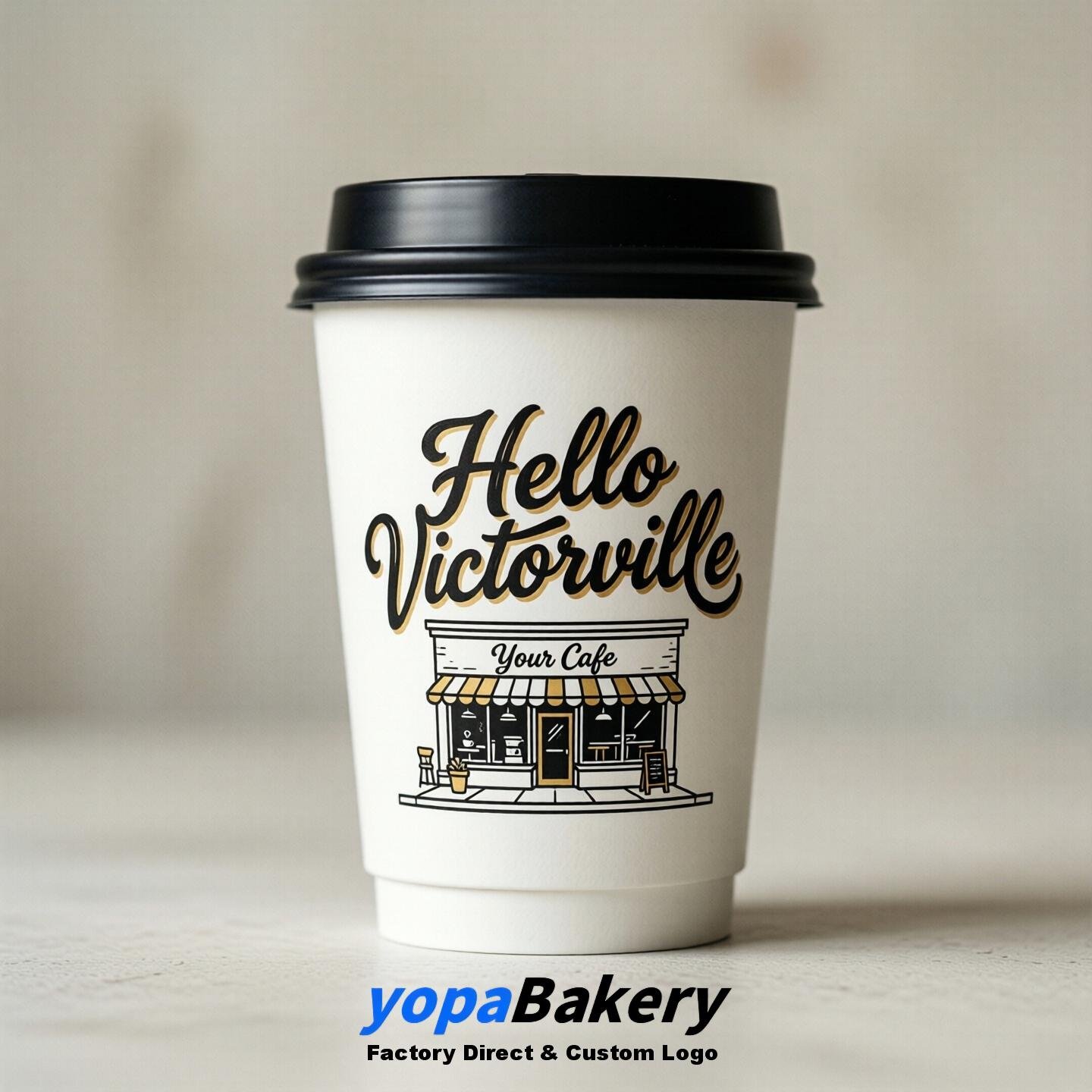 'Welcome to Victorville' Paper Coffee Cups | Victorville Cafe Packaging Design Firm