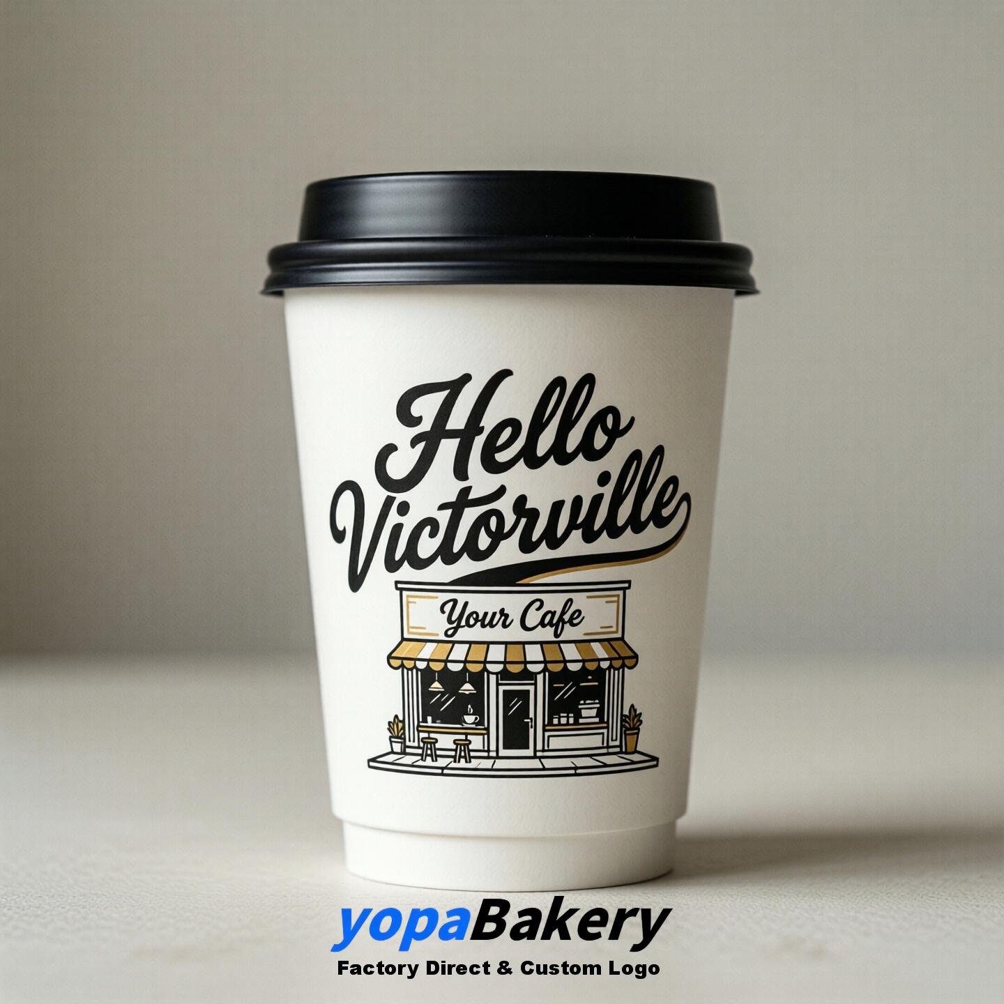 'Welcome to Victorville' Paper Coffee Cups | Victorville Cafe Packaging Design Firm