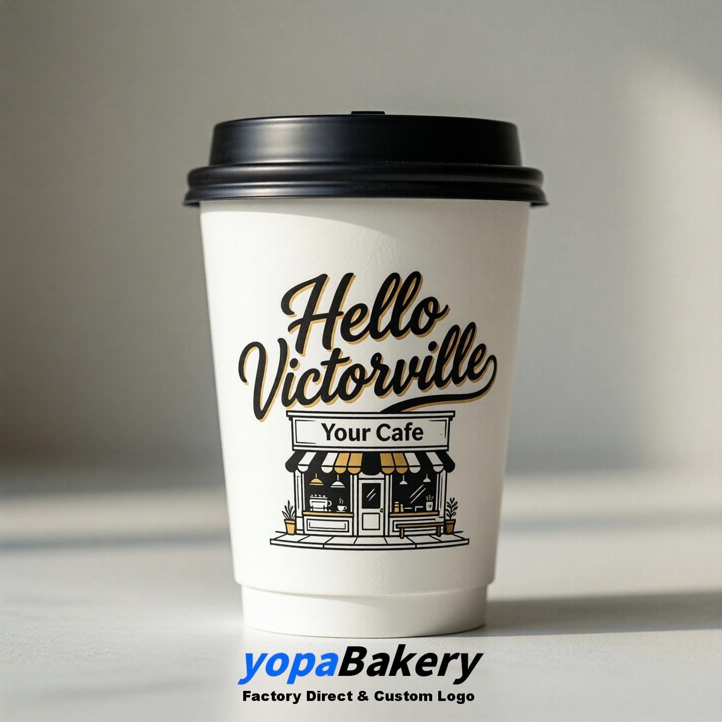 'Welcome to Victorville' Paper Coffee Cups | Victorville Cafe Packaging Design Firm