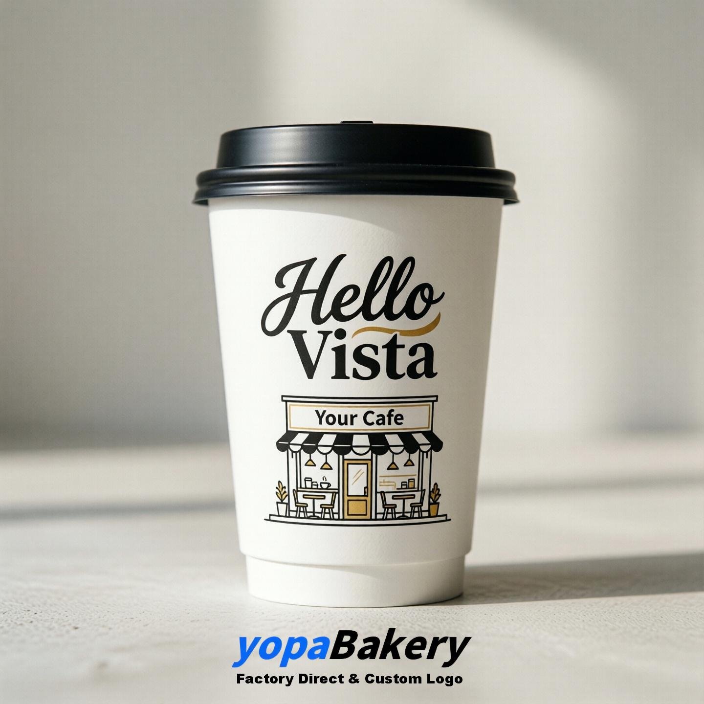 'Welcome to Vista' Paper Coffee Cups | Vista Cafe Packaging Design Firm