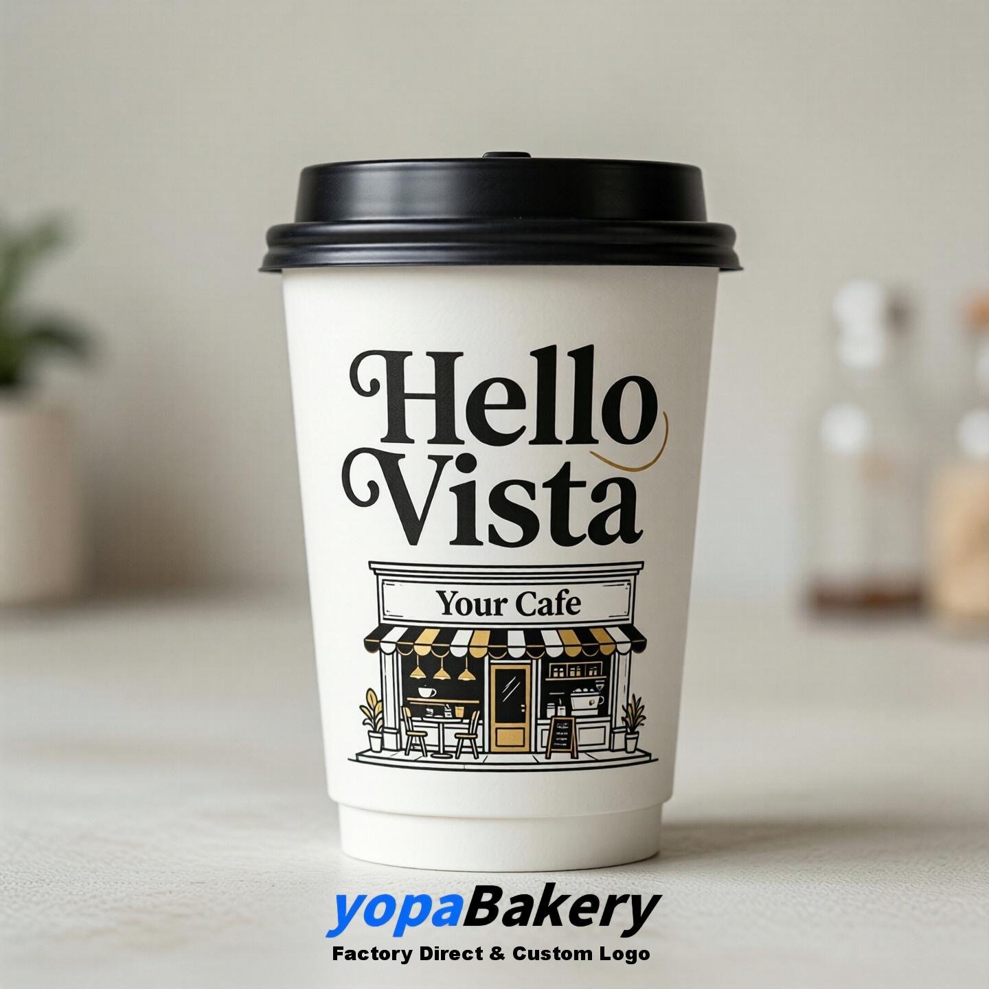 'Welcome to Vista' Paper Coffee Cups | Vista Cafe Packaging Design Firm