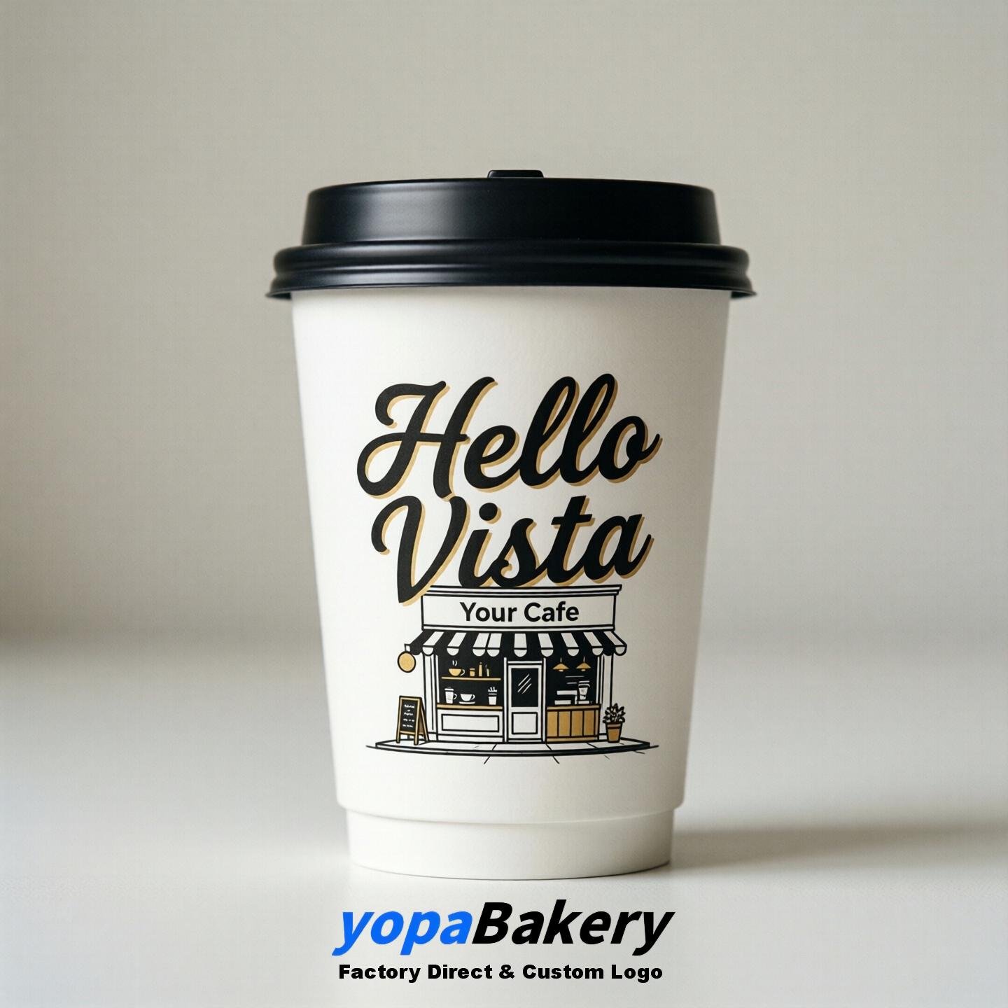 'Welcome to Vista' Paper Coffee Cups | Vista Cafe Packaging Design Firm