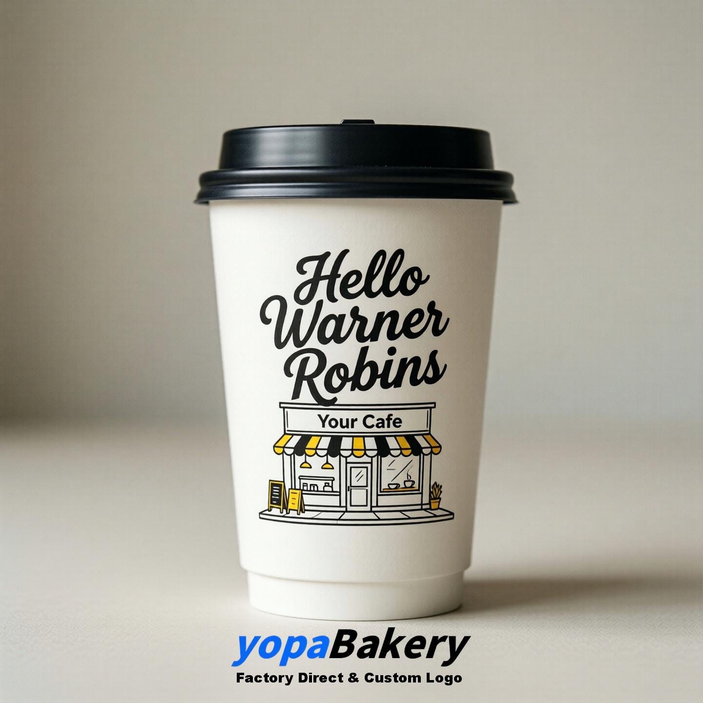'Hello Warner Robins' Paper Coffee Cups | Warner Robins Cafe Packaging Design Agency
