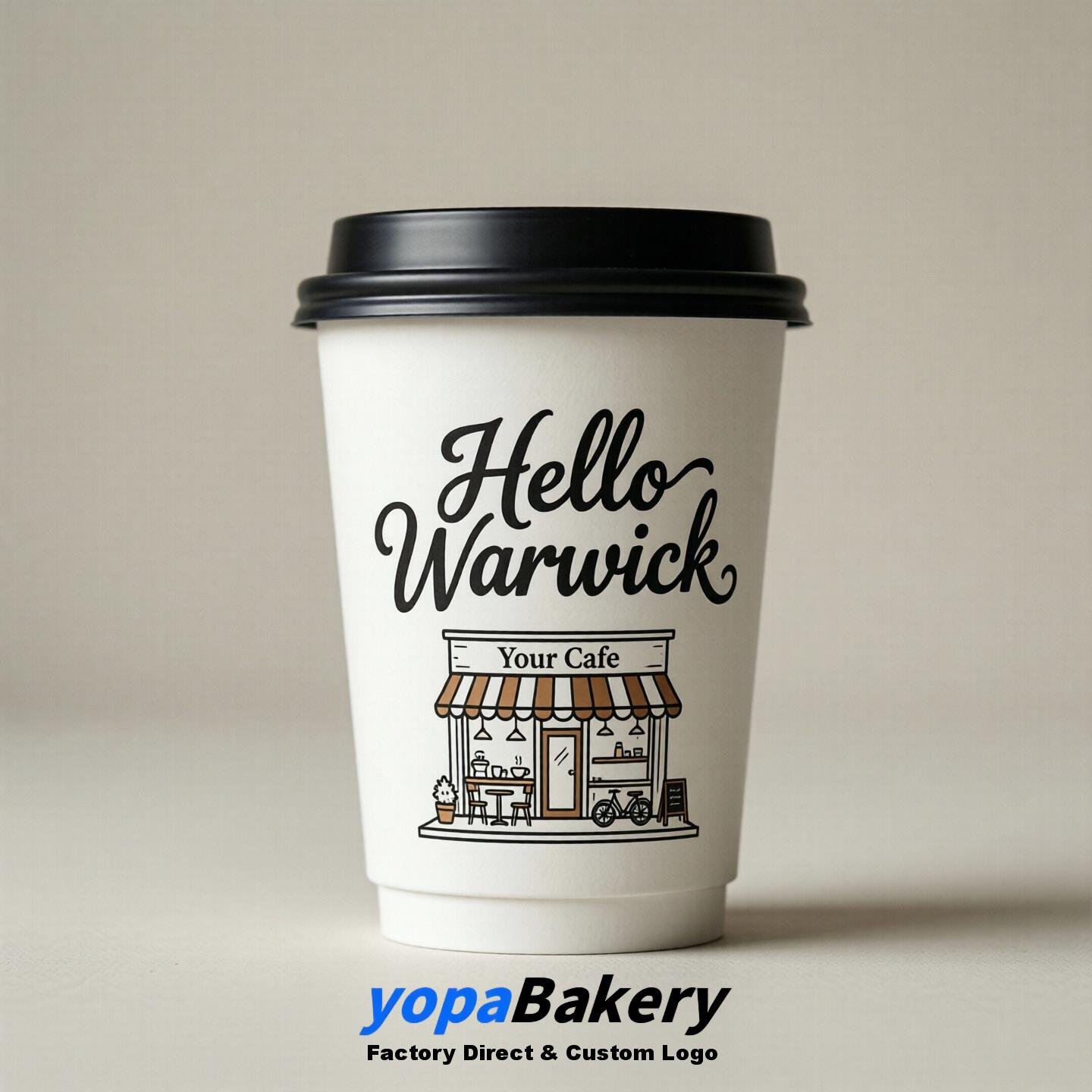 'Hello Warwick' Paper Coffee Cups | Warwick Cafe Packaging Design Agency