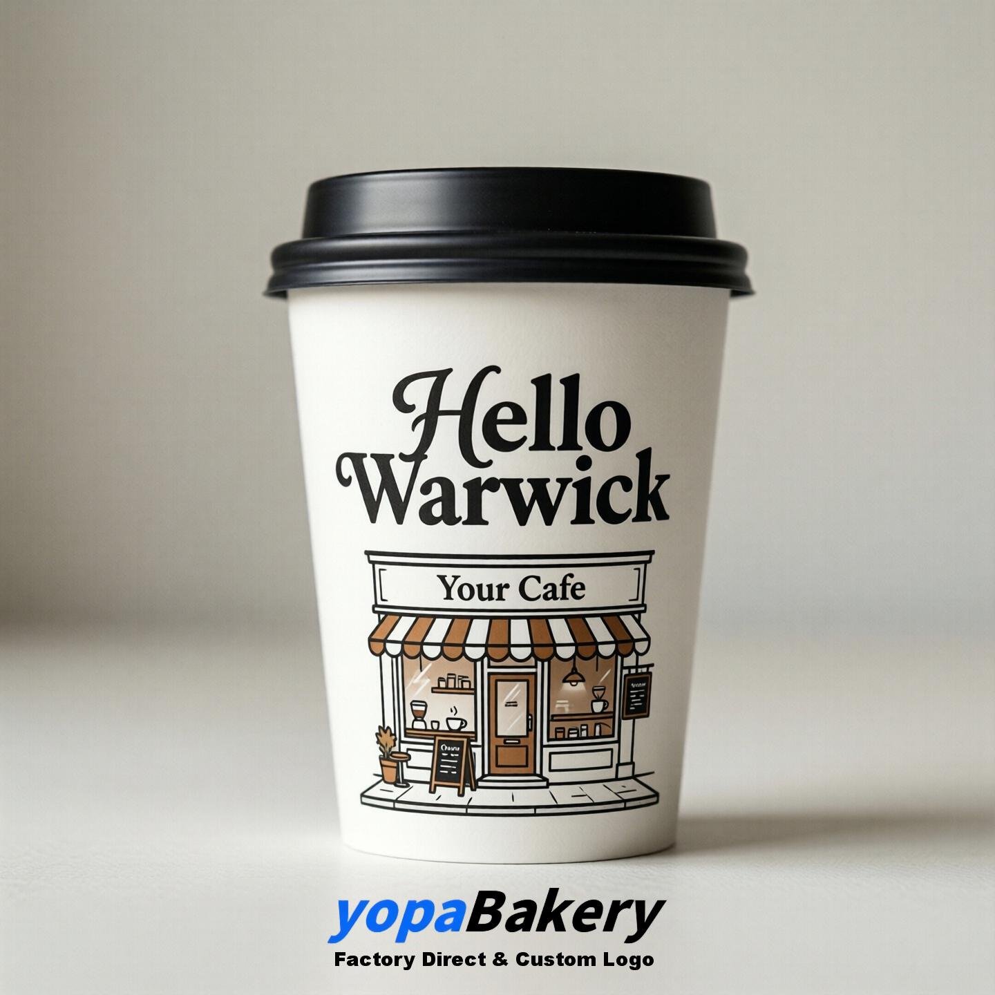 'Hello Warwick' Paper Coffee Cups | Warwick Cafe Packaging Design Agency