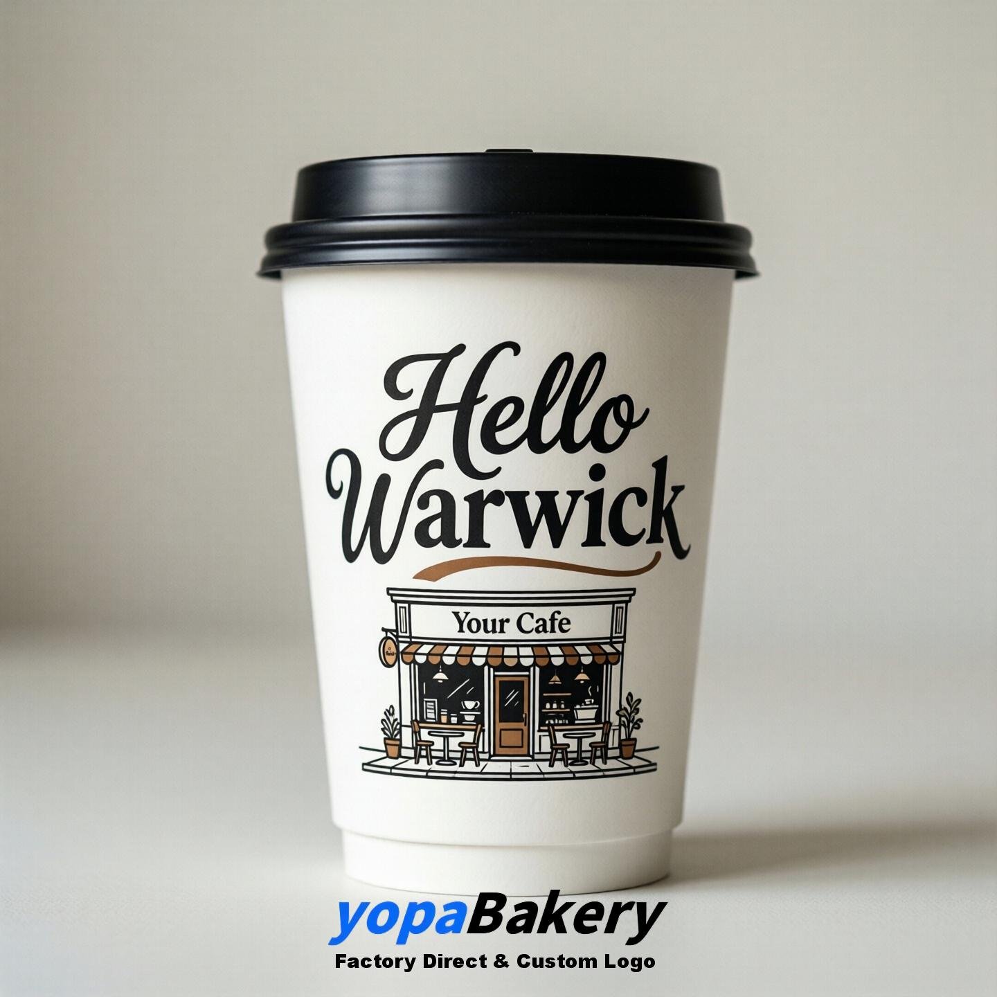 'Hello Warwick' Paper Coffee Cups | Warwick Cafe Packaging Design Agency
