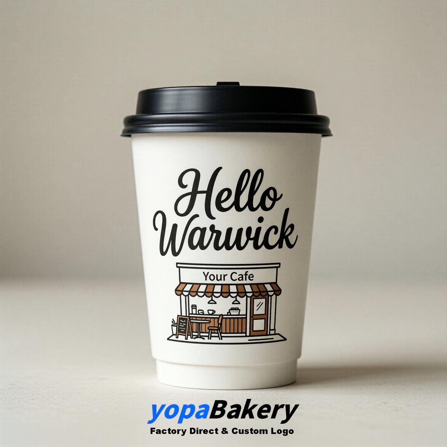 'Hello Warwick' Paper Coffee Cups | Warwick Cafe Packaging Design Agency