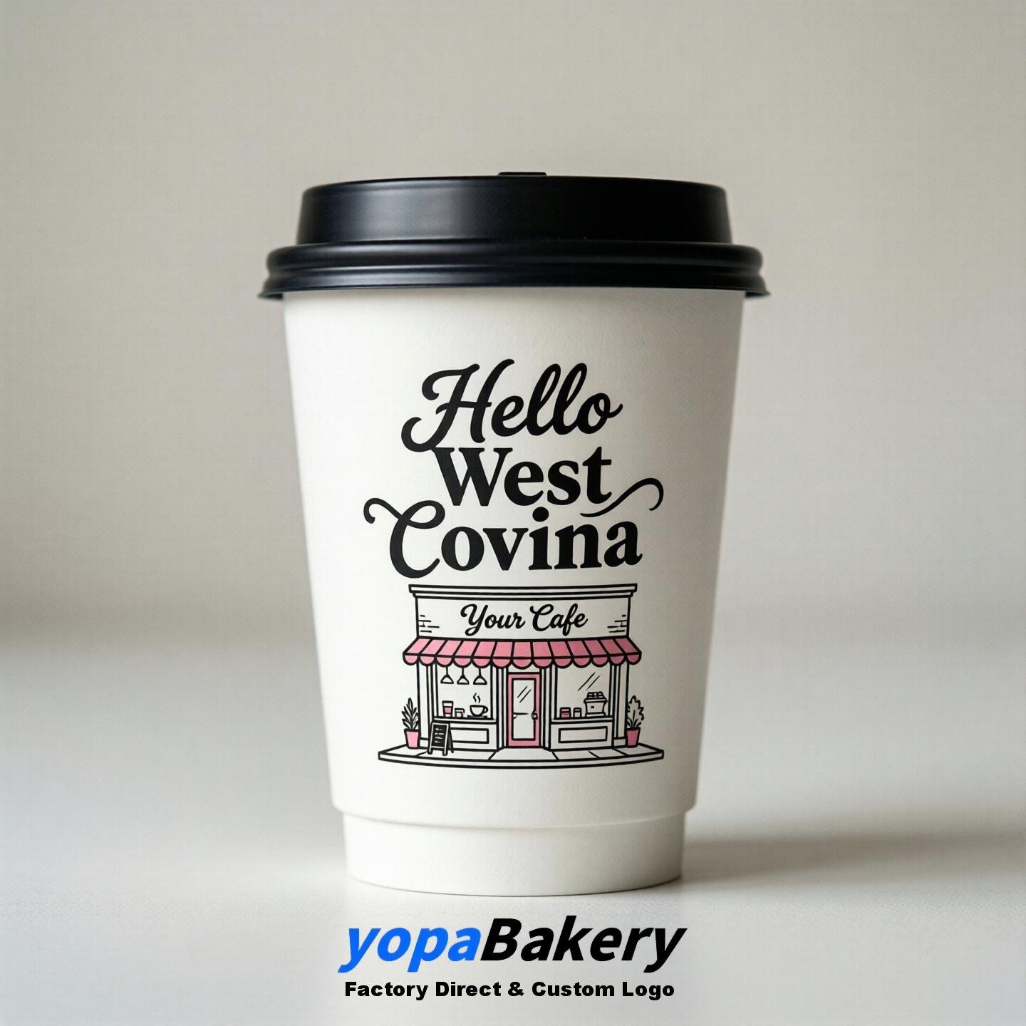 'Welcome to West Covina' Paper Coffee Cups | West Covina Cafe Packaging Design Firm