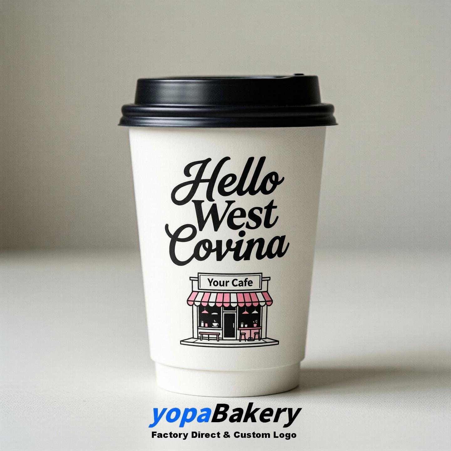 'Welcome to West Covina' Paper Coffee Cups | West Covina Cafe Packaging Design Firm