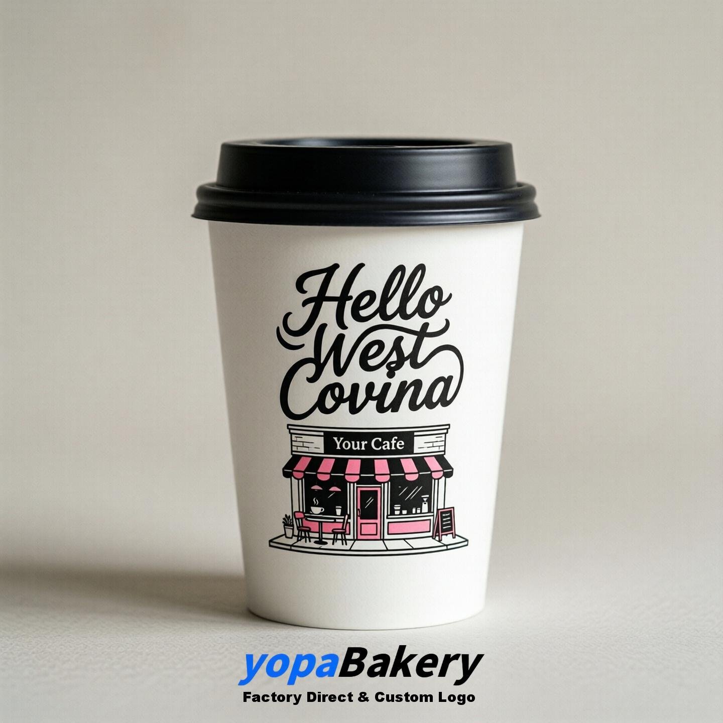 'Welcome to West Covina' Paper Coffee Cups | West Covina Cafe Packaging Design Firm