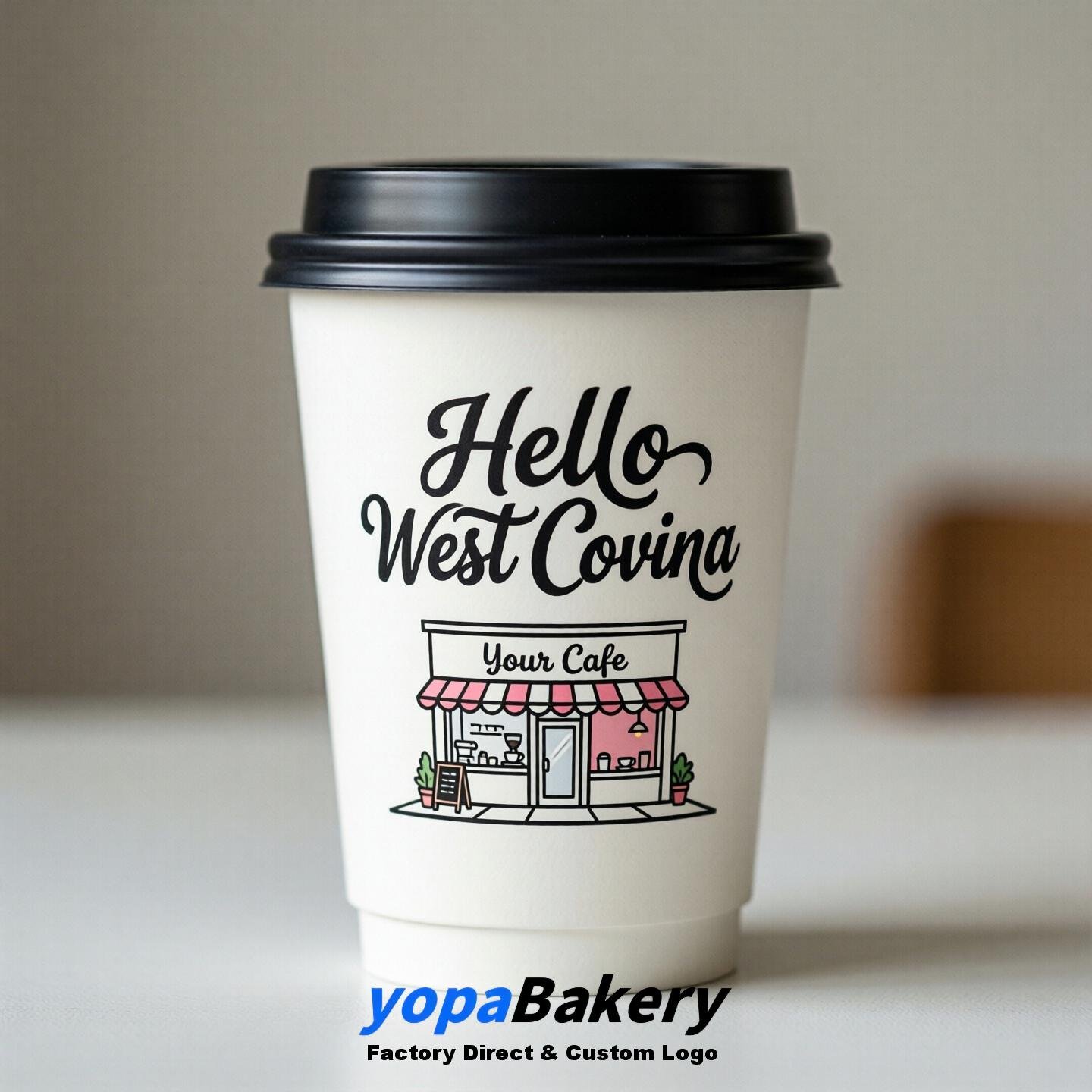'Welcome to West Covina' Paper Coffee Cups | West Covina Cafe Packaging Design Firm