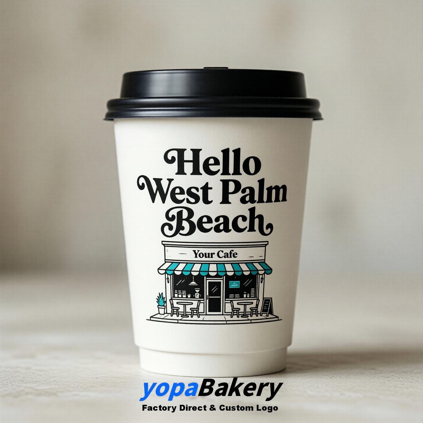 'Welcome to West Palm Beach' Paper Coffee Cups | West Palm Beach Cafe Packaging Design Firm