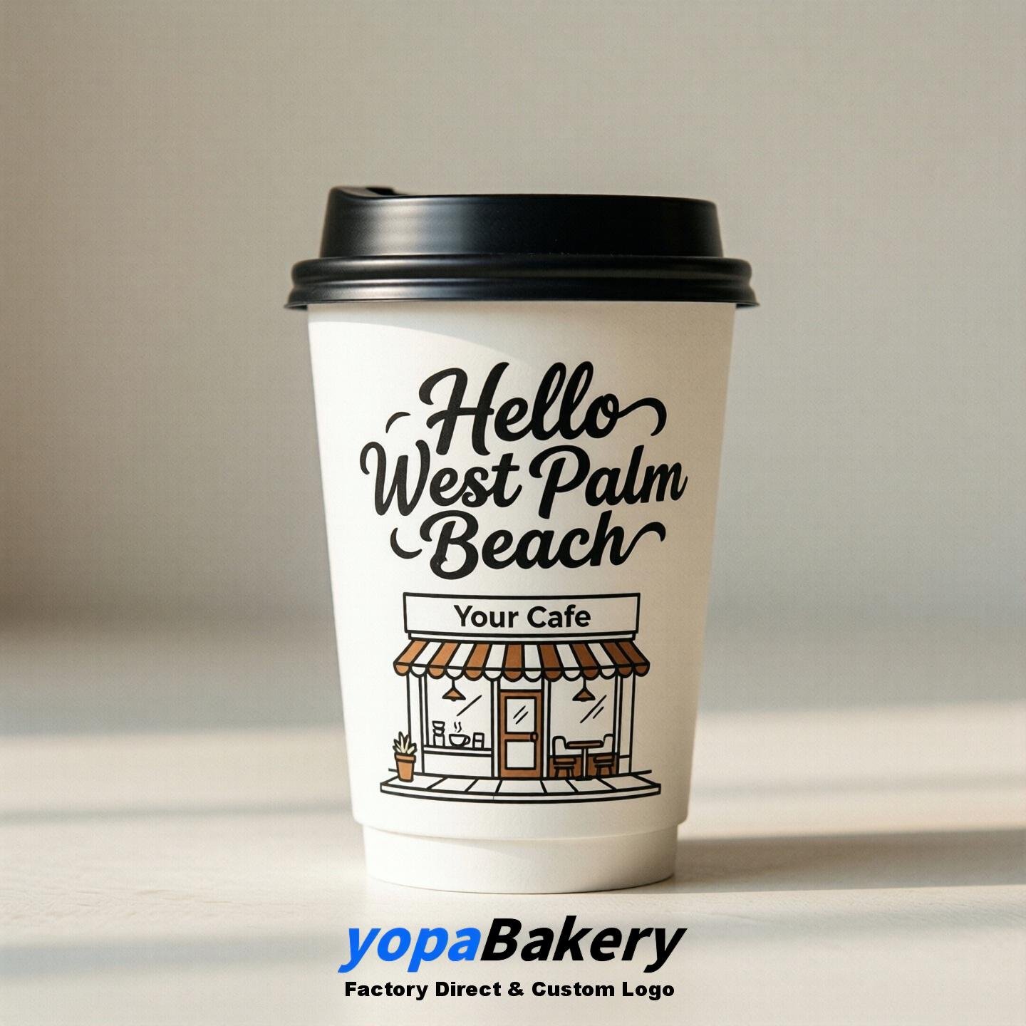 'Welcome to West Palm Beach' Paper Coffee Cups | West Palm Beach Cafe Packaging Design Firm