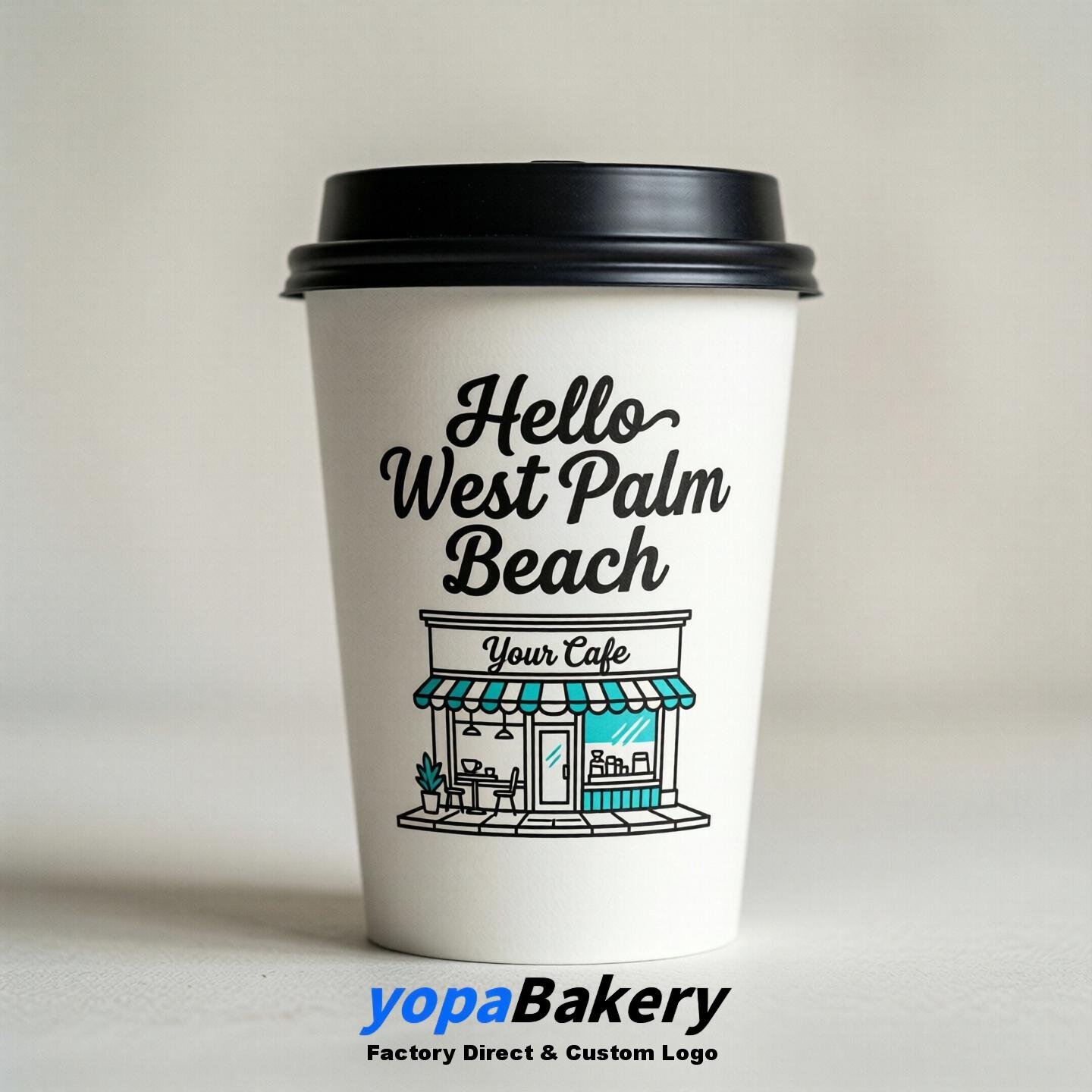 'Welcome to West Palm Beach' Paper Coffee Cups | West Palm Beach Cafe Packaging Design Firm