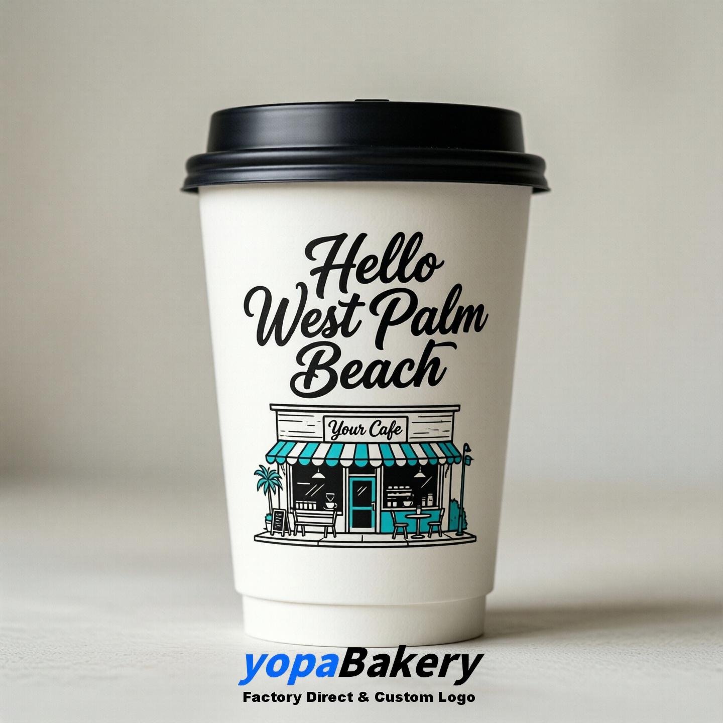 'Welcome to West Palm Beach' Paper Coffee Cups | West Palm Beach Cafe Packaging Design Firm