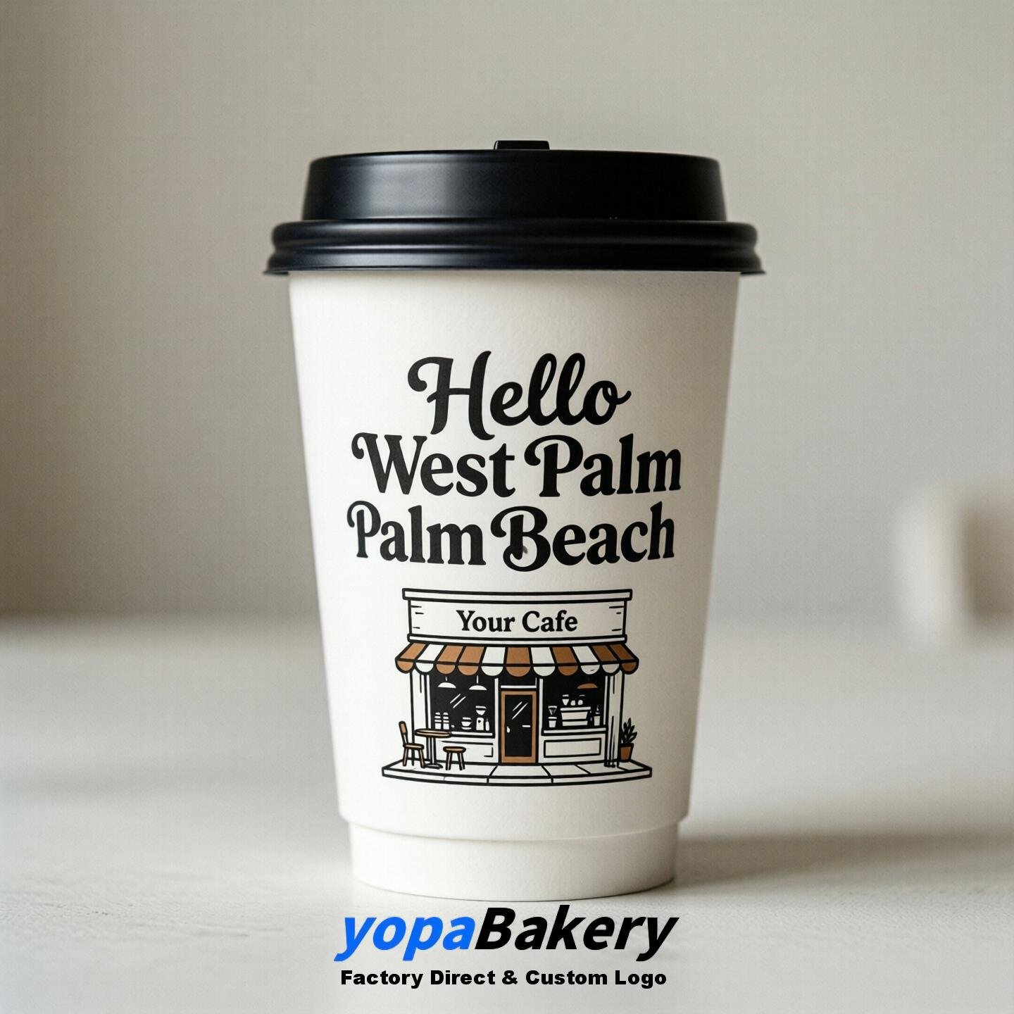 'Welcome to West Palm Beach' Paper Coffee Cups | West Palm Beach Cafe Packaging Design Firm