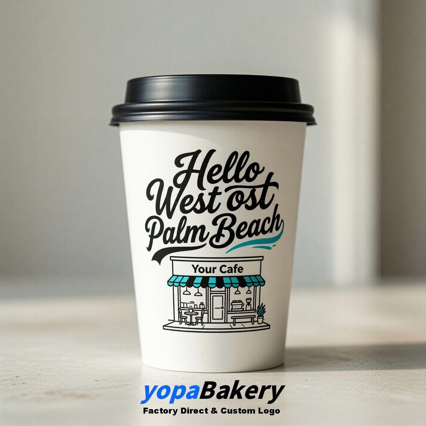 'Welcome to West Palm Beach' Paper Coffee Cups | West Palm Beach Cafe Packaging Design Firm