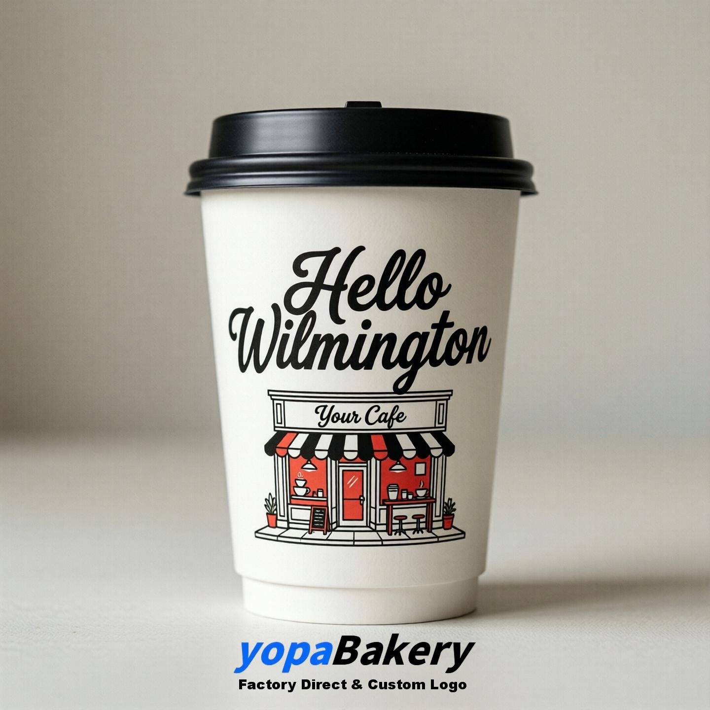 'Welcome to Wilmington' Paper Coffee Cups | Wilmington Cafe Packaging Design Firm